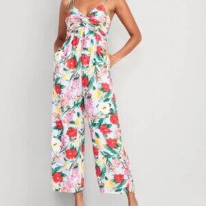 Old Navy Floral Tie-Shoulder Cropped Twist-Front Jumpsuit Sweetheart Neckline